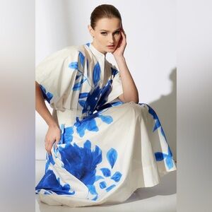 Natori Andora Dress NWT Printed Cotton Poplin Pleated Dress